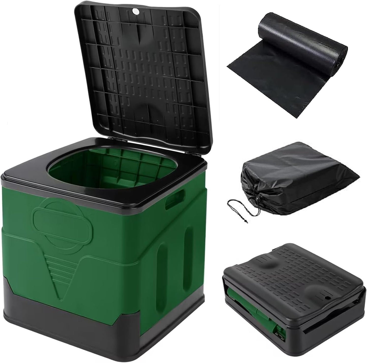 Klappbare Campingtoilette mit Abdeckung, Green