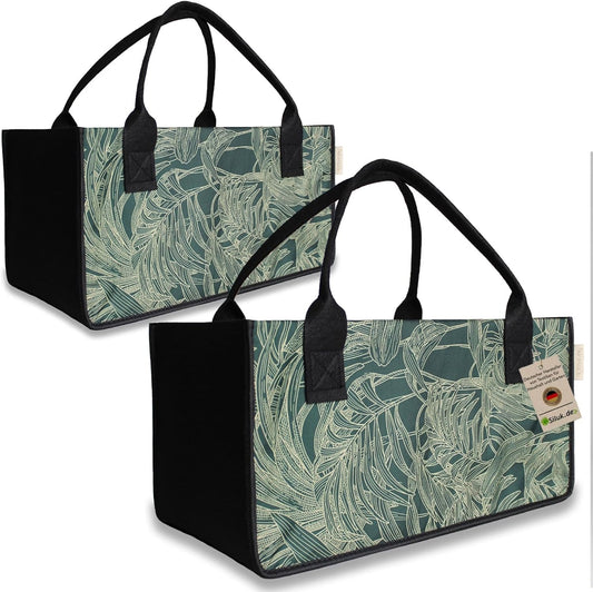 2-teiliges Filztaschen Set, Blume - Grün