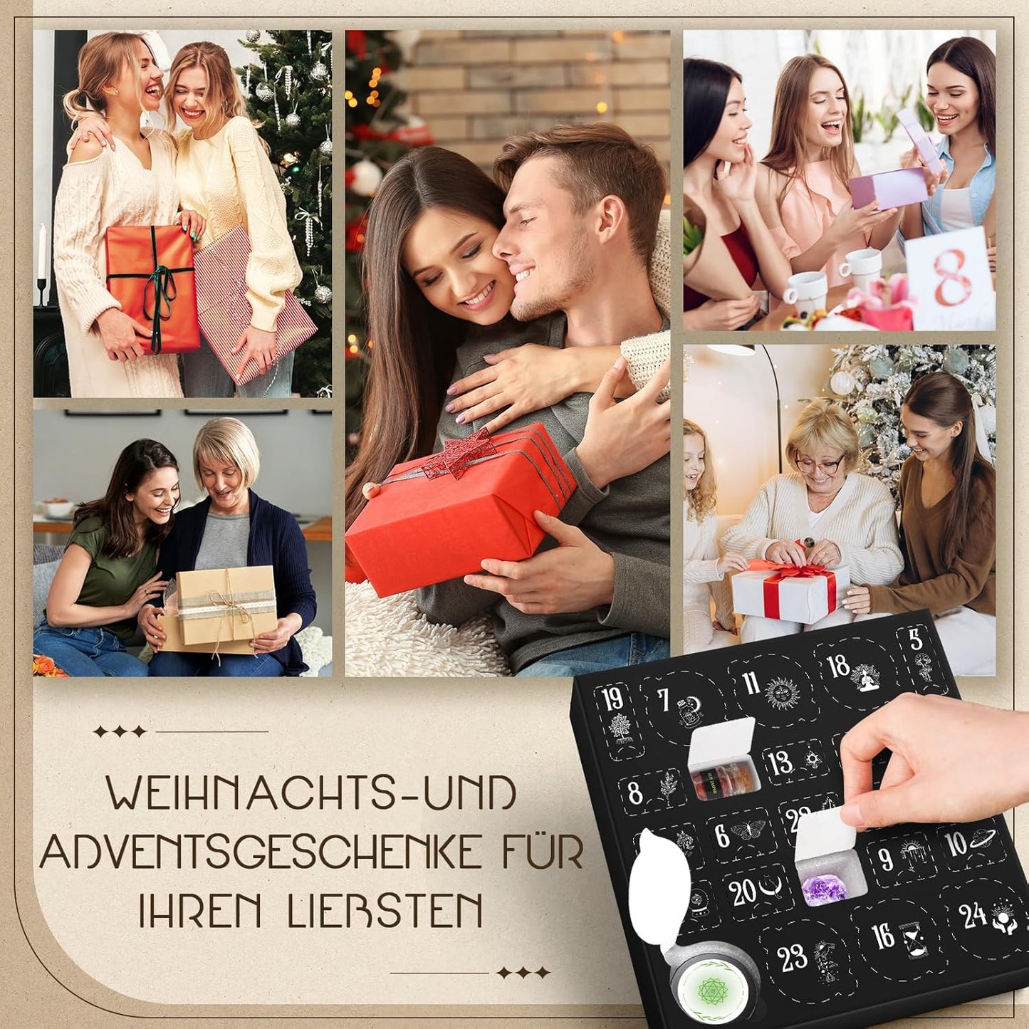 Chakra-Adventskalender mit Edelsteinen und Duftkerzen