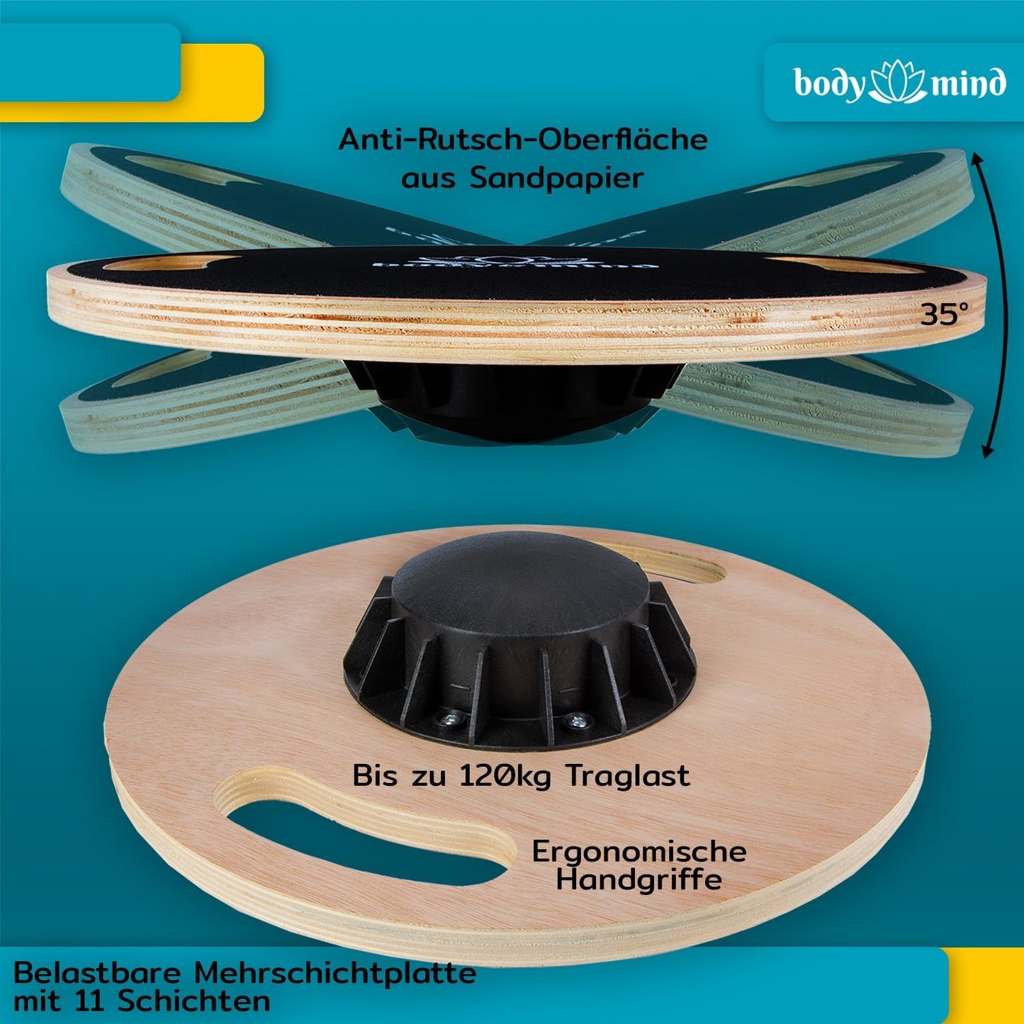 Balanceboard Deluxe für Gleichgewichtstraining, Studio Set Deluxe Holz