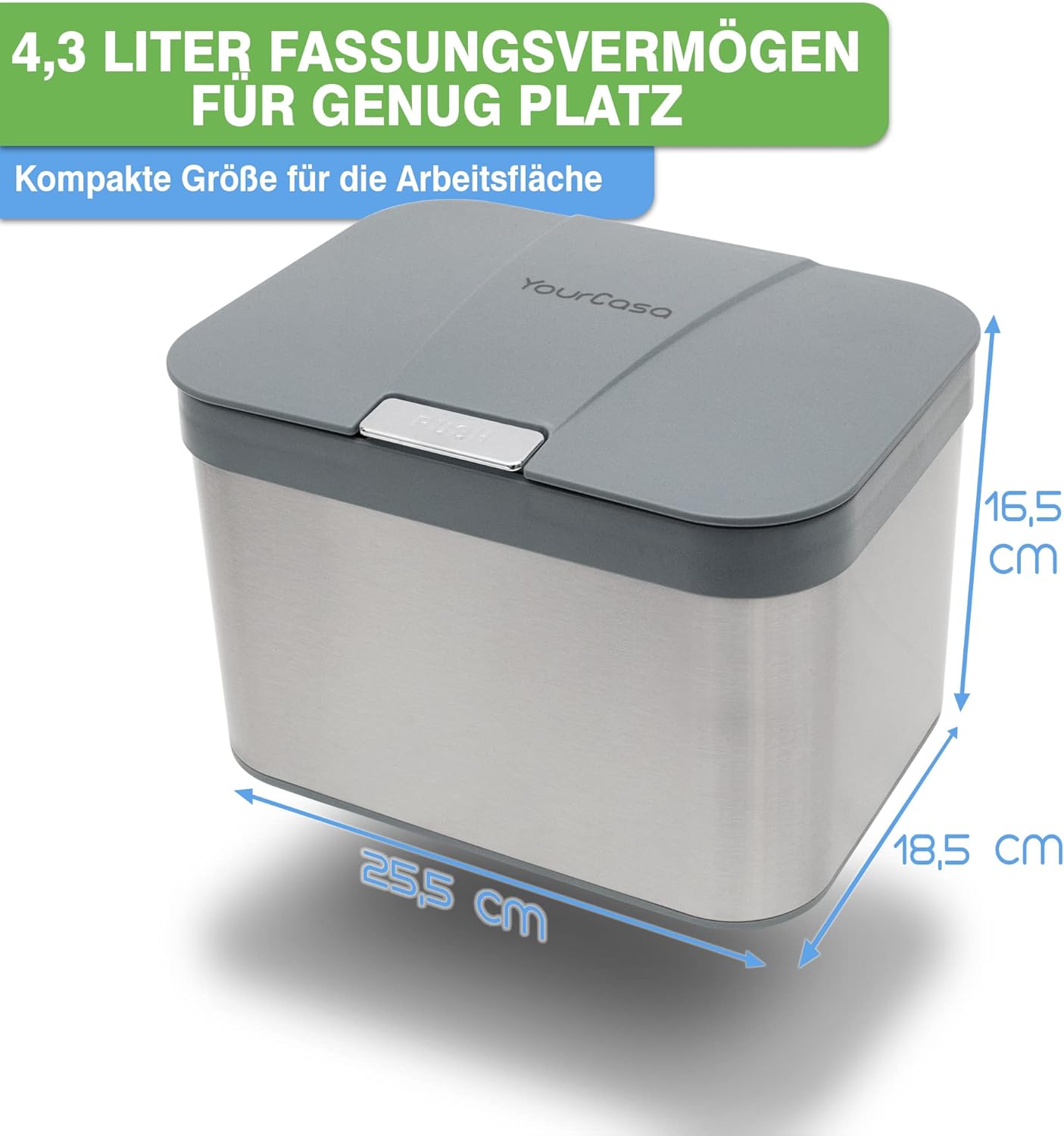 Geruchsdichter Biomülleimer mit Inneneinsatz, Grau
