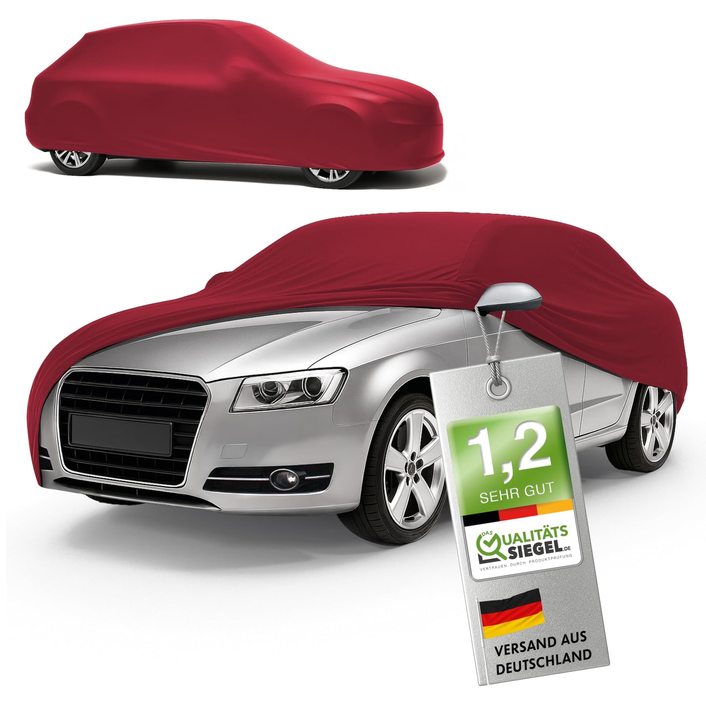 Autoabdeckung Indoor Stretch Plus, Kombi, Grösse 4, Rot Grösse 4: Kombi 380 - max. 439 cm Länge