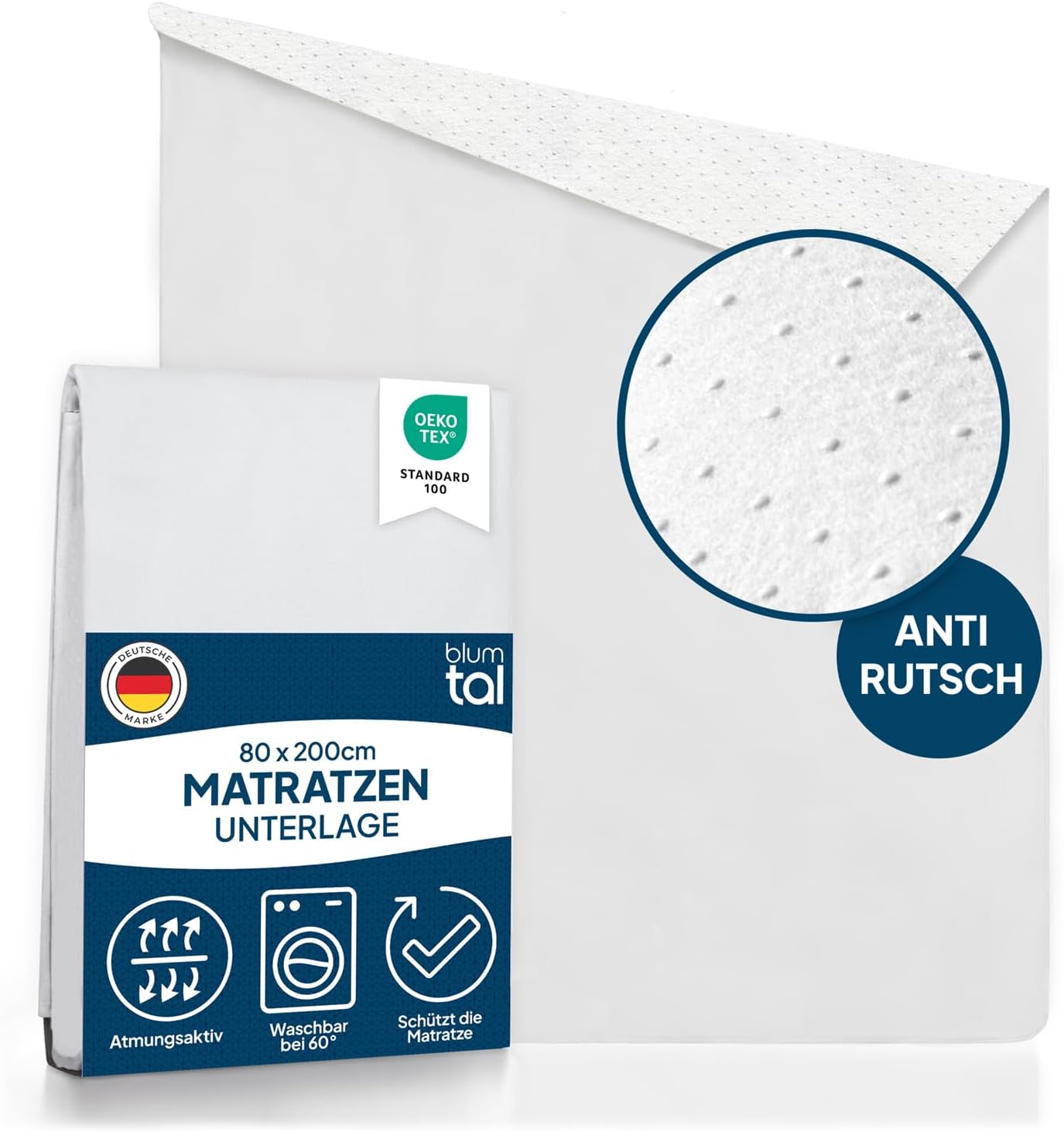 Matratzenschoner 80x200 cm mit Anti-Rutsch-Schicht, 80x200cm