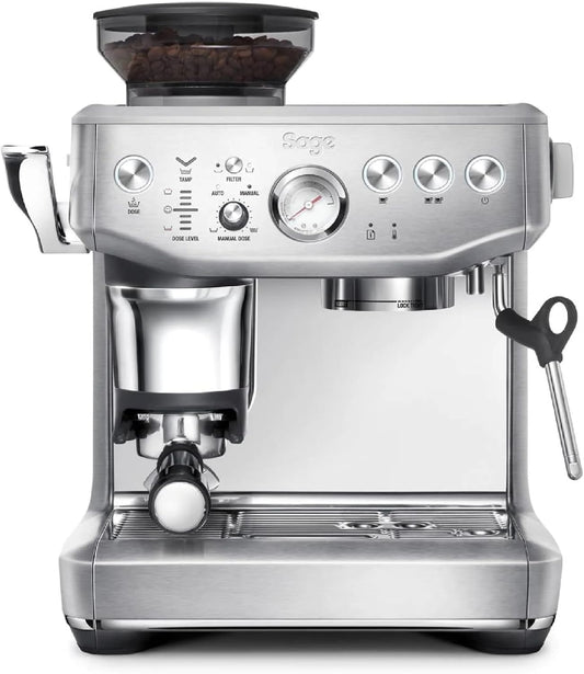 Espressomaschine mit manuellem Milchaufschäumer & Mahlwerk, Gebürsteter Edelstahl
