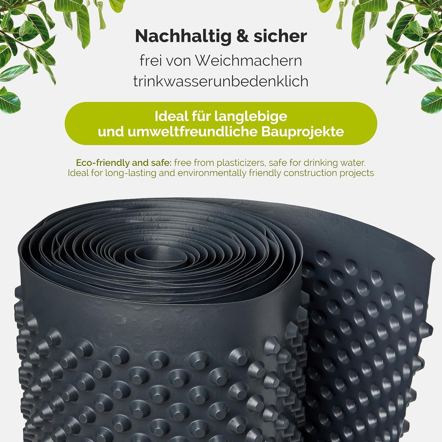 Noppenfolie Drainagebahn, Schwarz 0,5 x 10 m