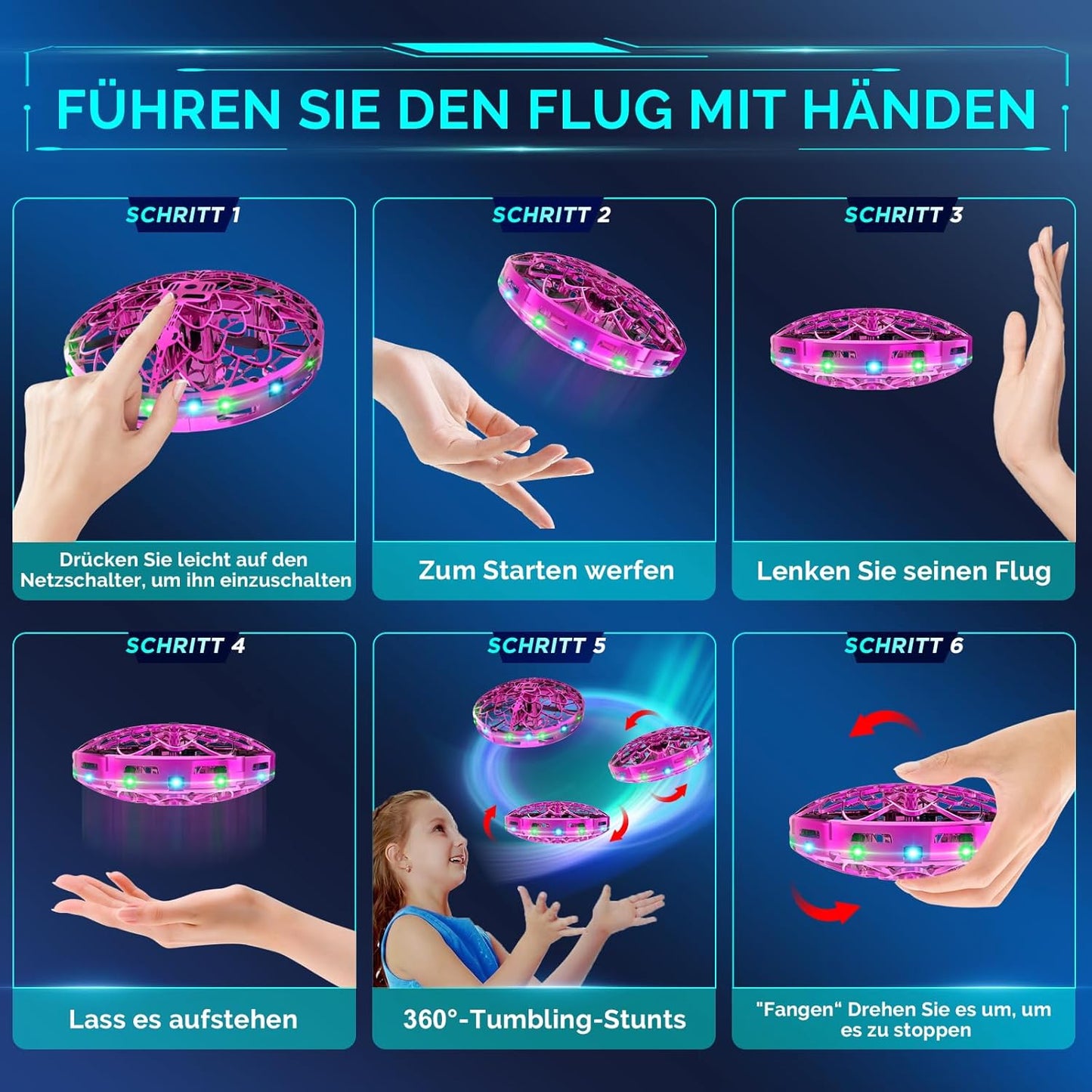 Mini UFO Drohne mit LED-Licht und Handsteuerung, Rot