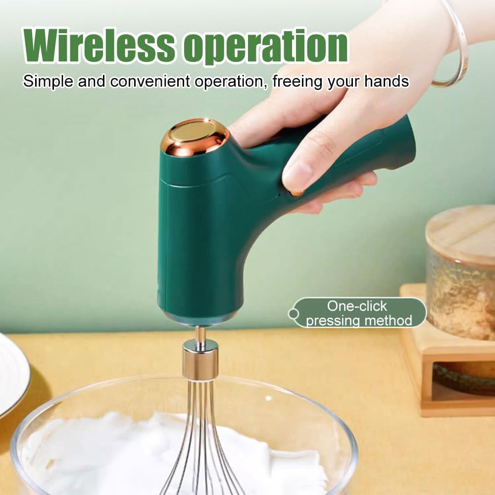 Kabelloser Handmixer mit Schneebesen, Grün
