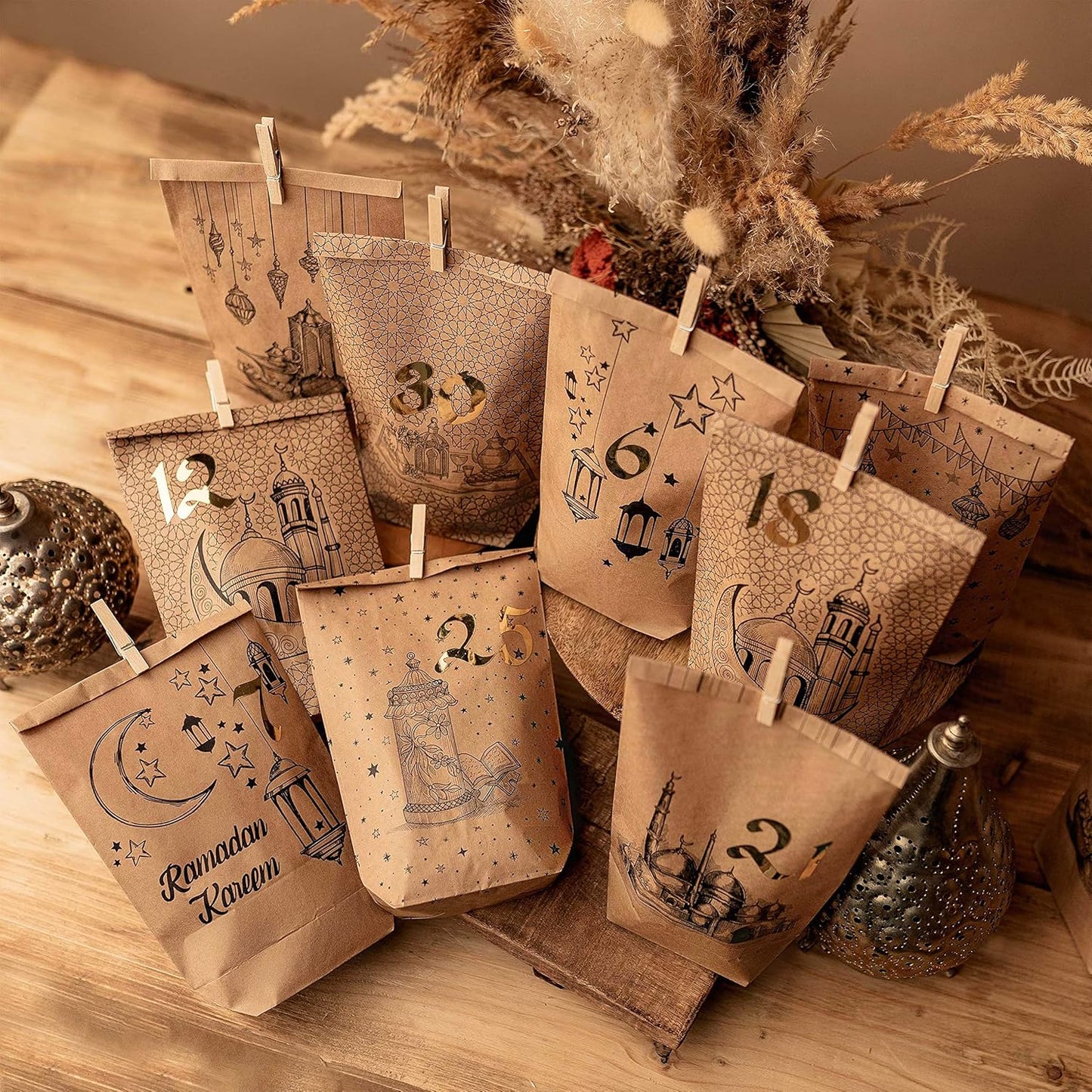 DIY Ramadan Kalender mit 30 Geschenktüten, Bedruckte Tüten