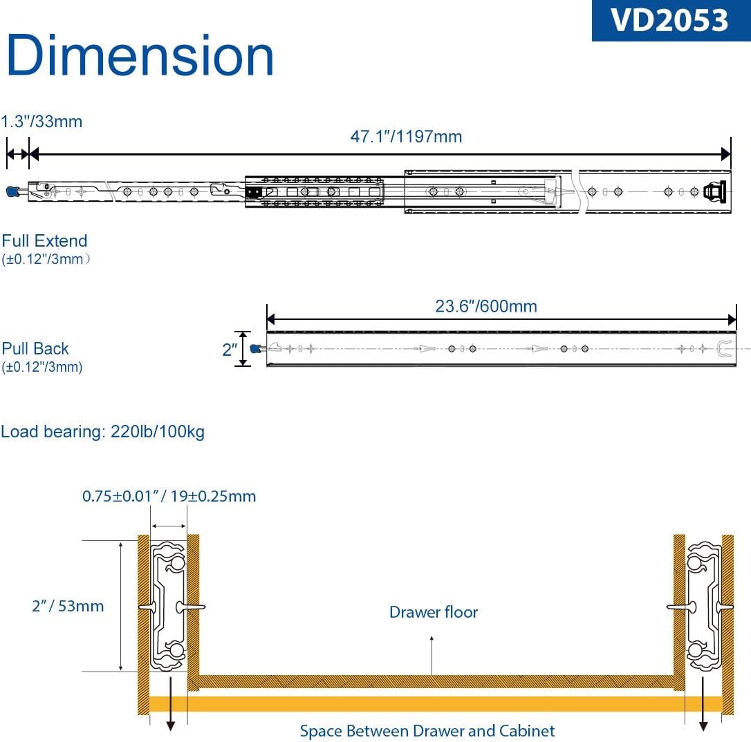 Schubladenschienen #VD2053, 600mm, #Vd2053 (53 Mm Breite)
