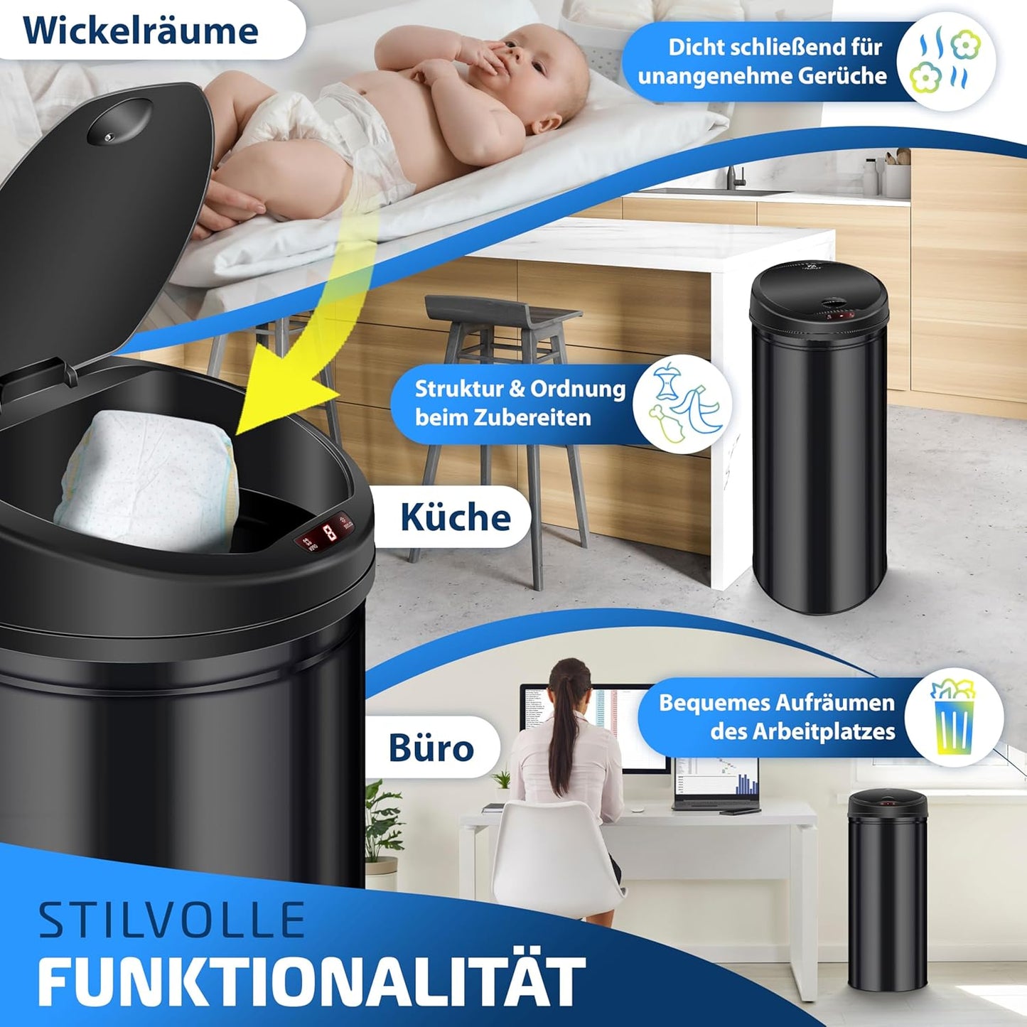 Sensor-Abfalleimer, 56 Liter Schwarz