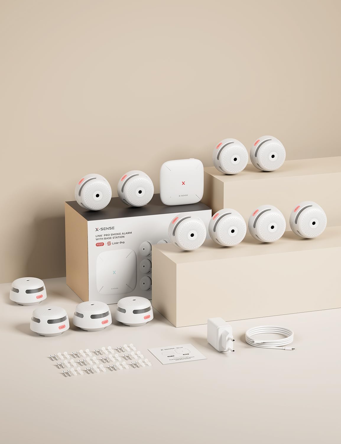 Smart Rauchmelder-Set mit WLAN-Basisstation (12 Stück), FS121 Kit mit SBS50 Basisstation Weiss