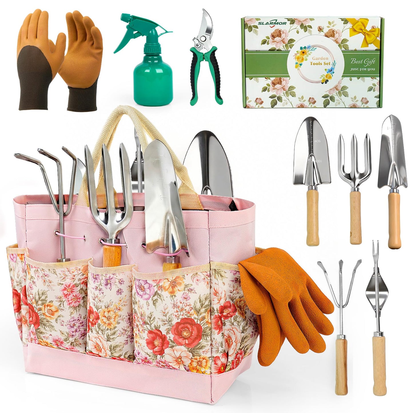 11-teiliges Gartenwerkzeug-Set mit Zubehör, Rosa