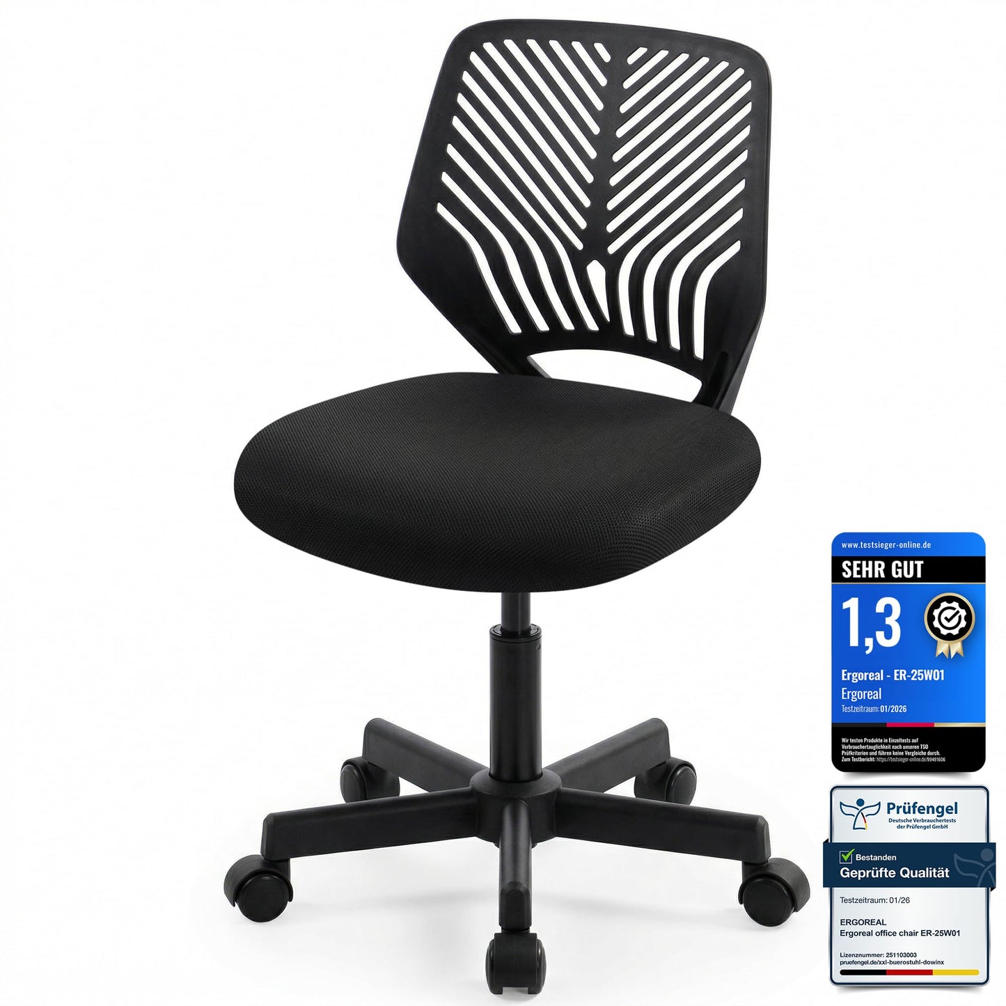 Ergonomischer Bürostuhl ohne Armlehne, Tiefe Schwarz
