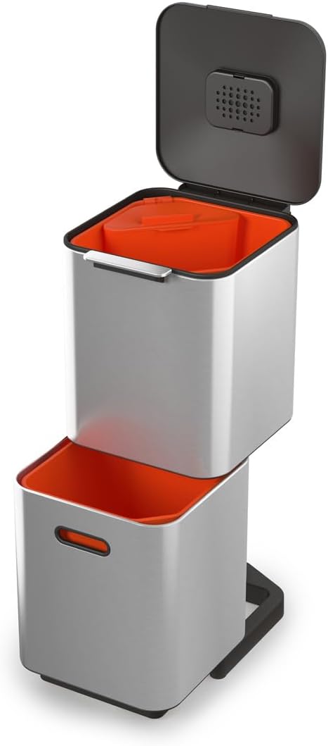 IntelligentWaste Totem Compact 40 Mülltrennsystem mit Biomüllfach, Edelstahl 40L