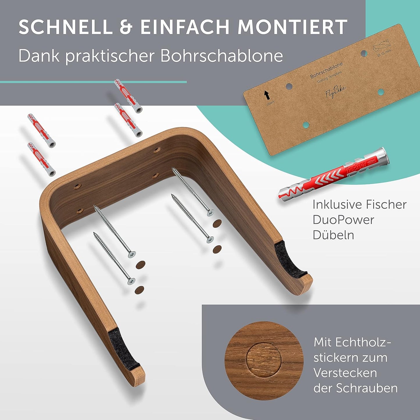 FlyBike - Wandhalterung, S (bis 50cm Lenkerbreite) Nussbaum | Anthrazit