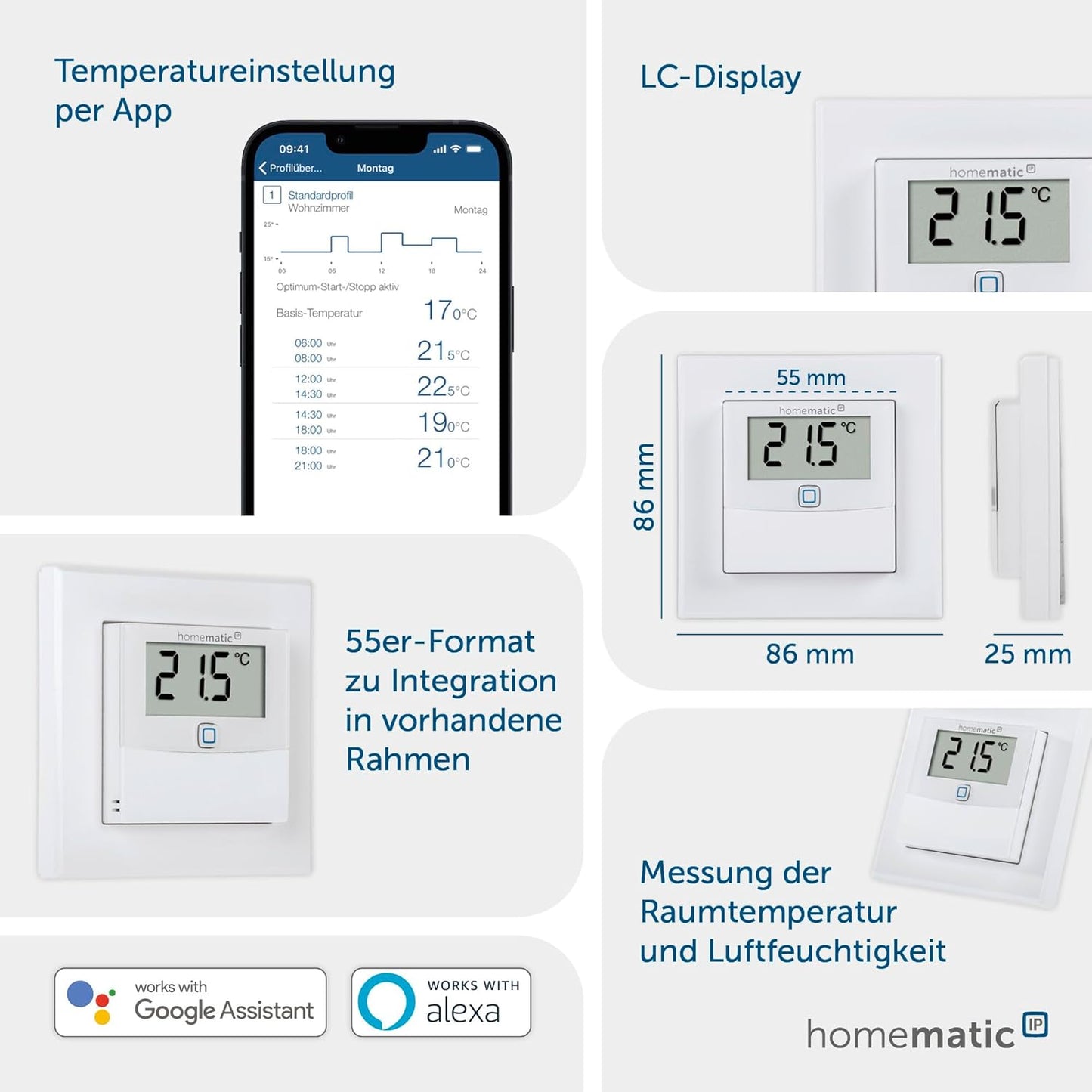 Temperatur- und Feuchtigkeitssensor, Display, ohne Stellrad