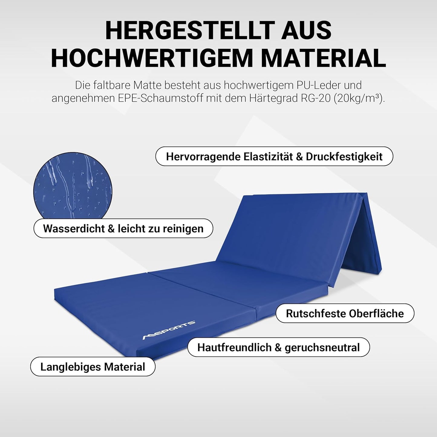Klappbare Weichbodenmatte für Gymnastik, Blau 190 x 80 x 5 cm