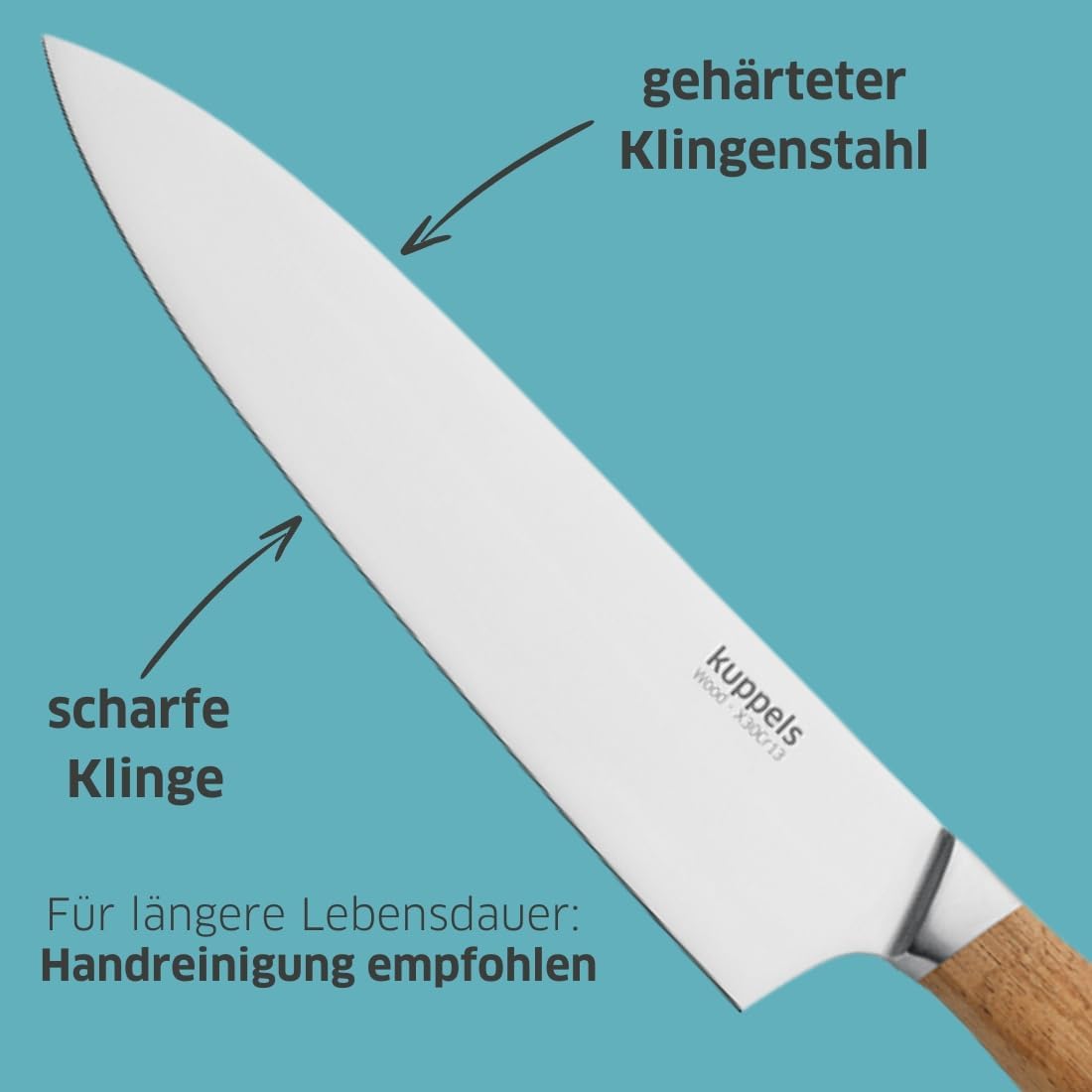 WOOD Küchenmesser Set 3-teilig, Akazienholz, Messer Set, 3-teilig