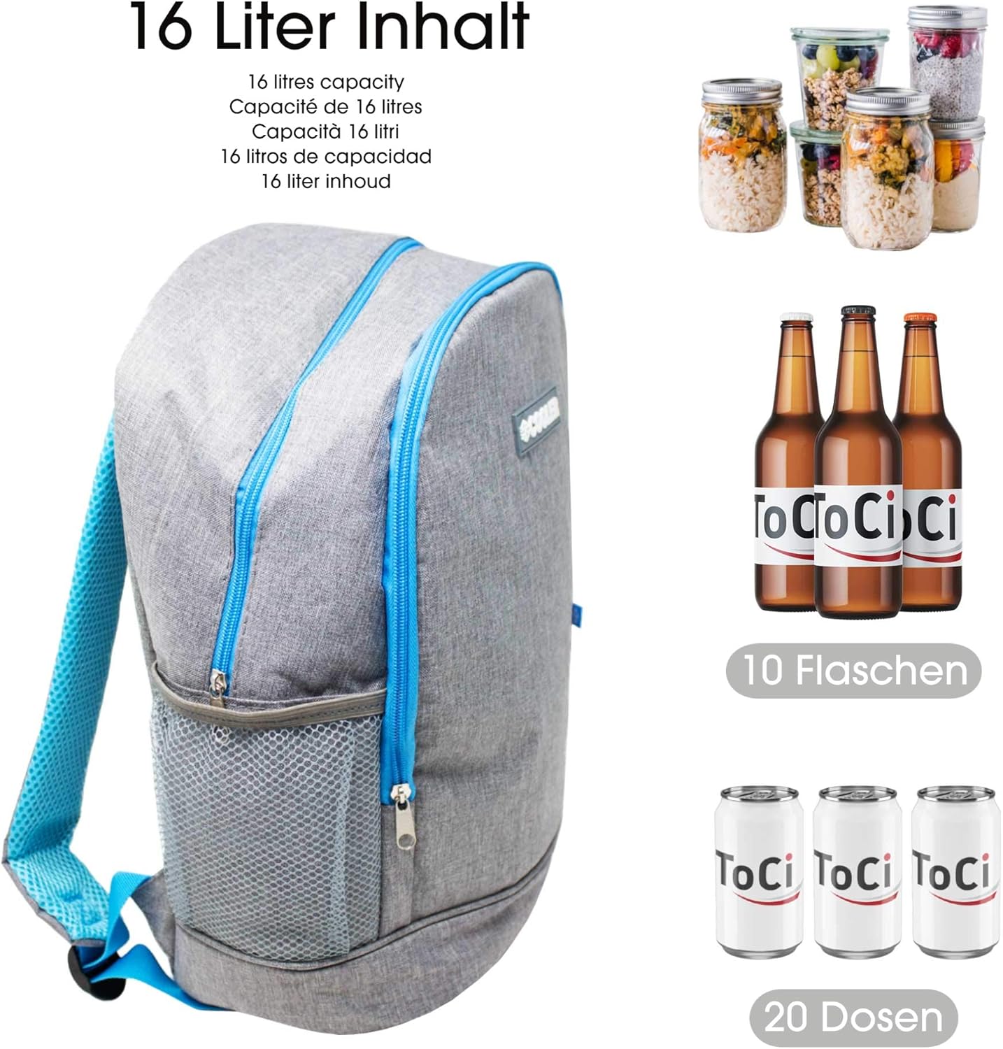 Kühlrucksack für Picknick & Camping, Hell-Grau
