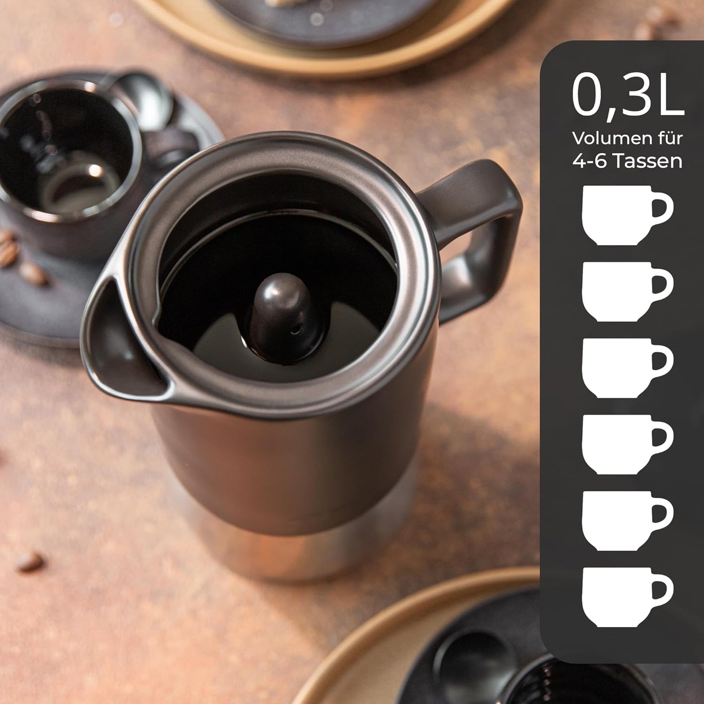 Espressokocher für Induktion (300ml), Espressokocher Schwarz