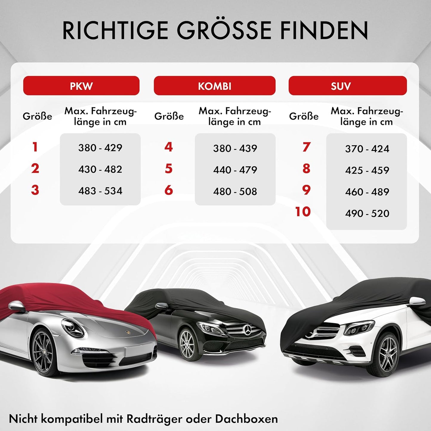 Indoor Stretch Plus XL, Rot Größe 3: PKW 483 - max. 534 cm Länge