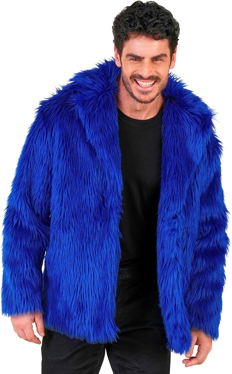Kunstfell-Plüschjacke für Karneval, Blau L-XL