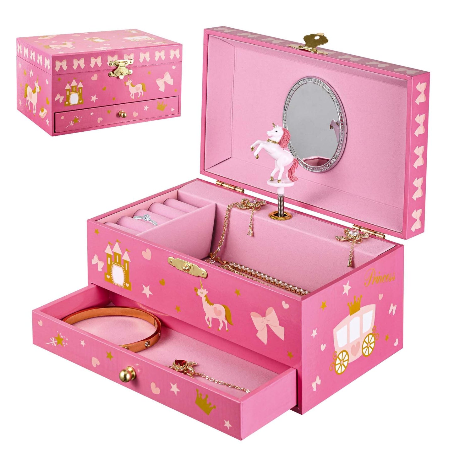 Schmuckkästchen mit Spieluhr und Spiegel, Rosa