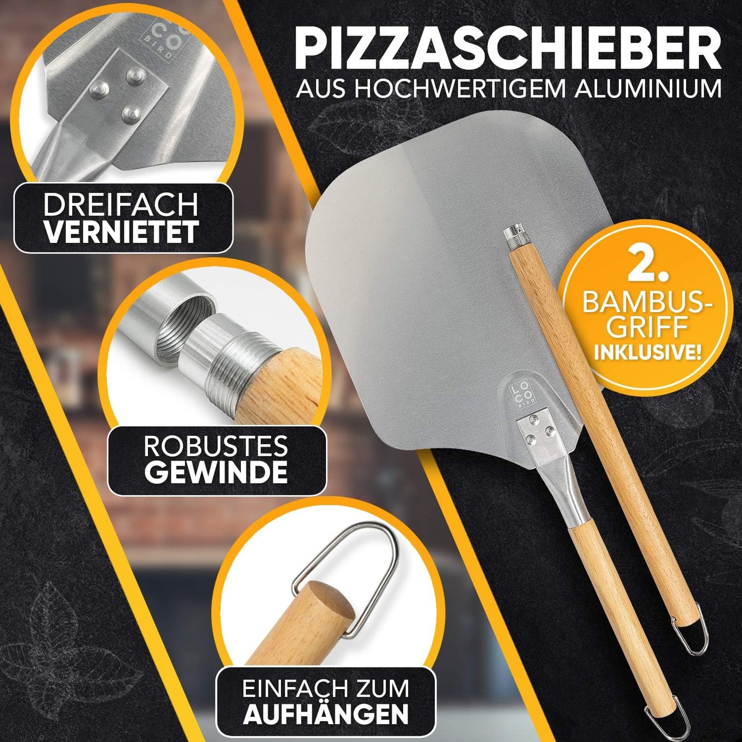 3-teiliges Pizzastein-Set für Ofen & Grill, 38 x 30 x 1.5 cm