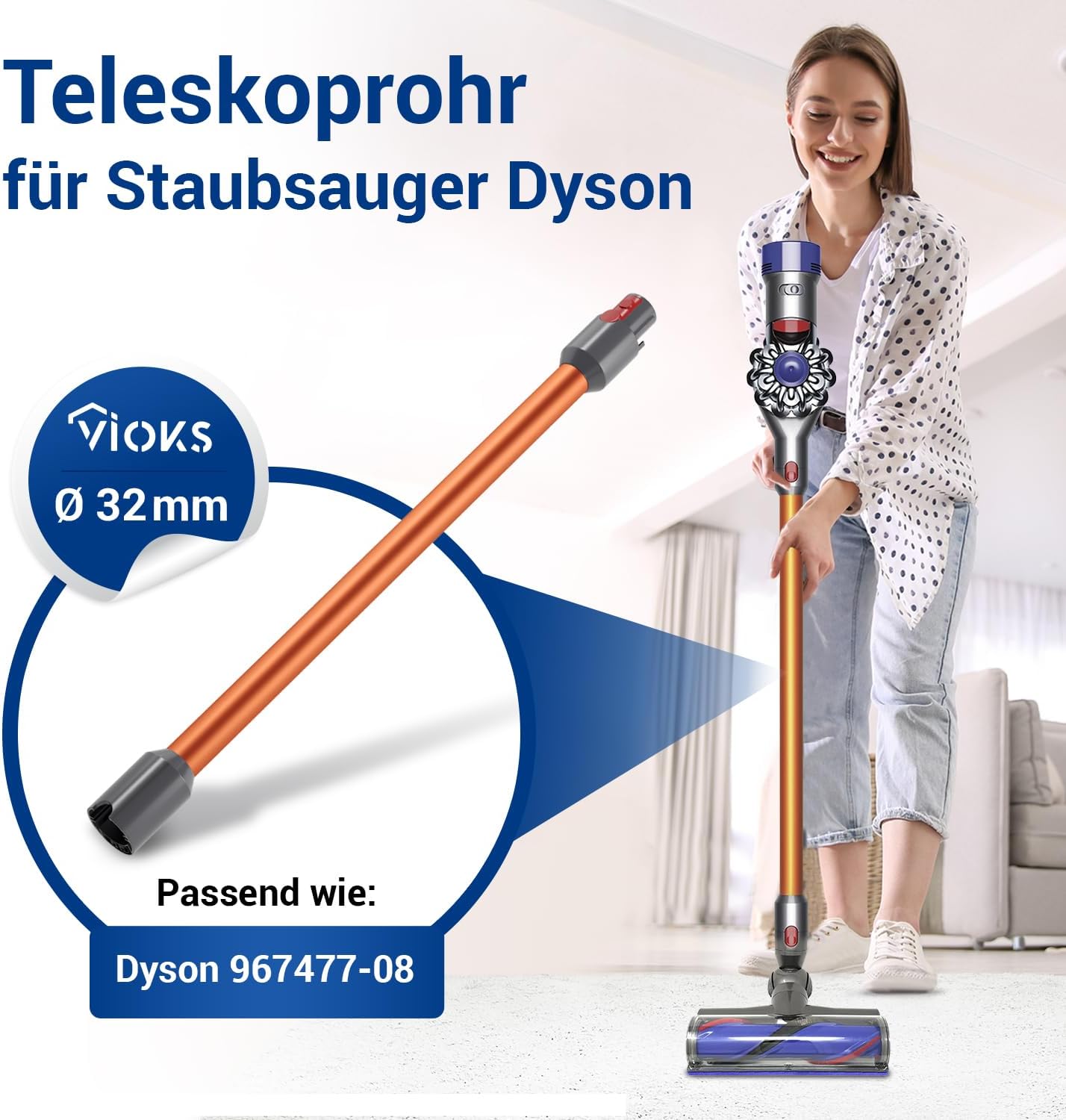 Staubsauger Teleskoprohr für Dyson Modelle, Orange