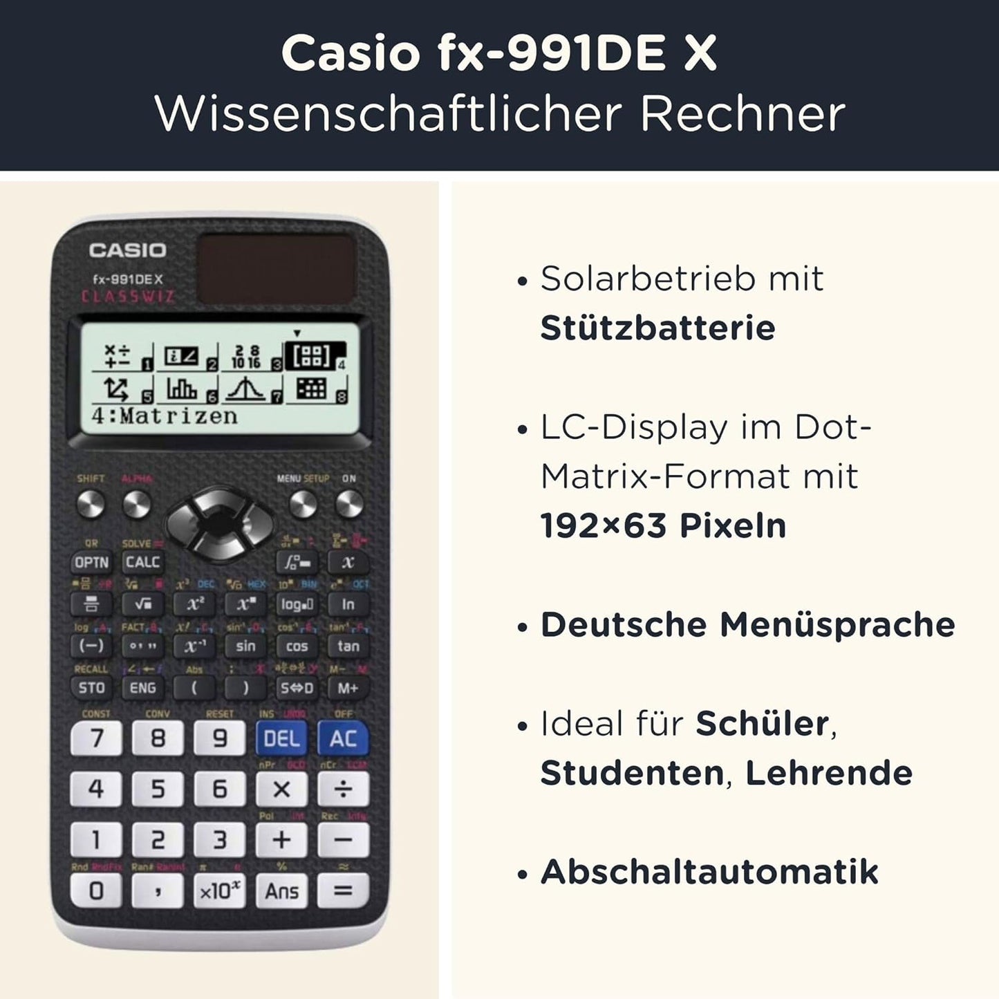 Wissenschaftlicher Taschenrechner FX-991DE X mit Schutztasche, Rot