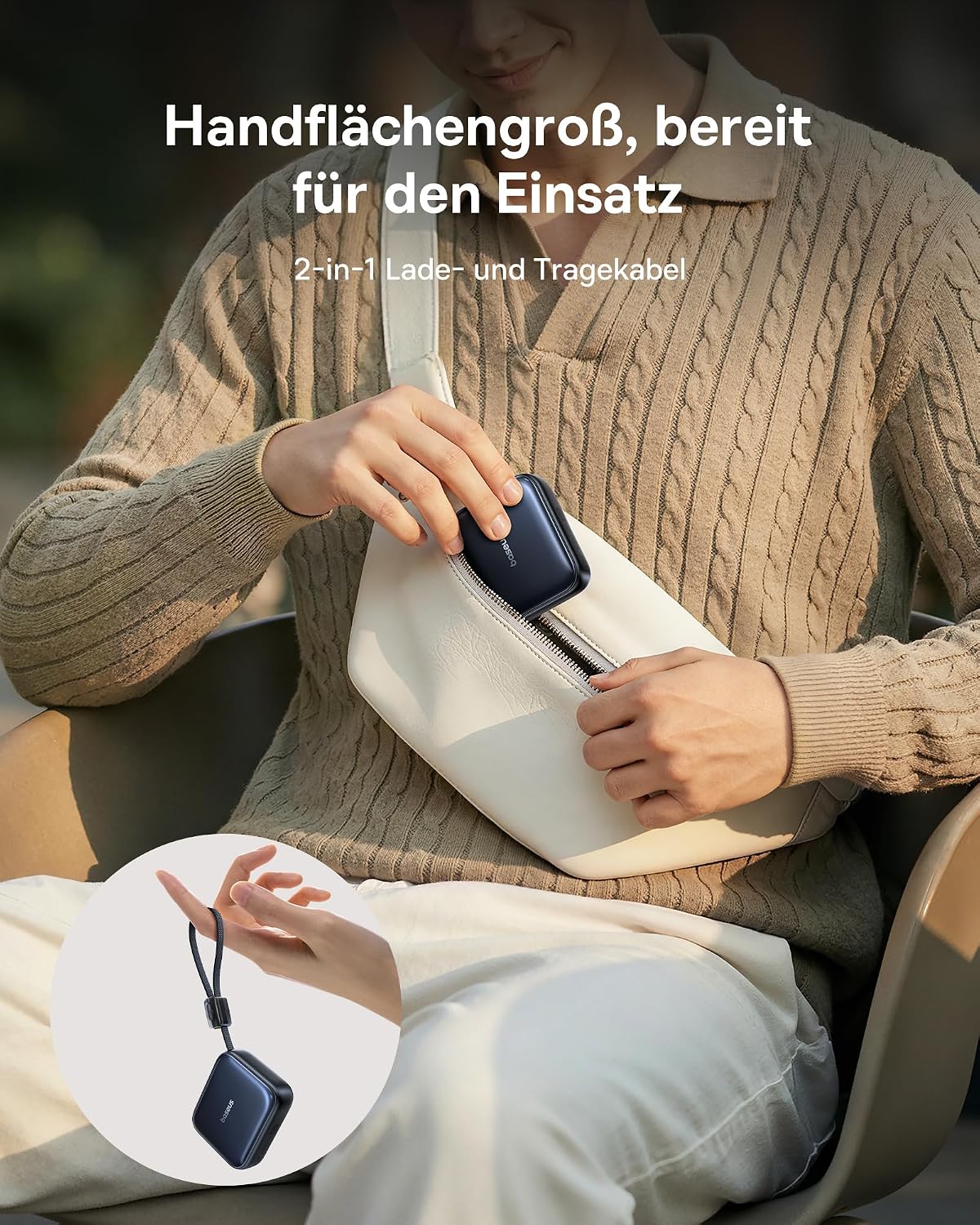 AC22 Mini Powerbank mit integriertem USB-C Kabel, Dunkelblau
