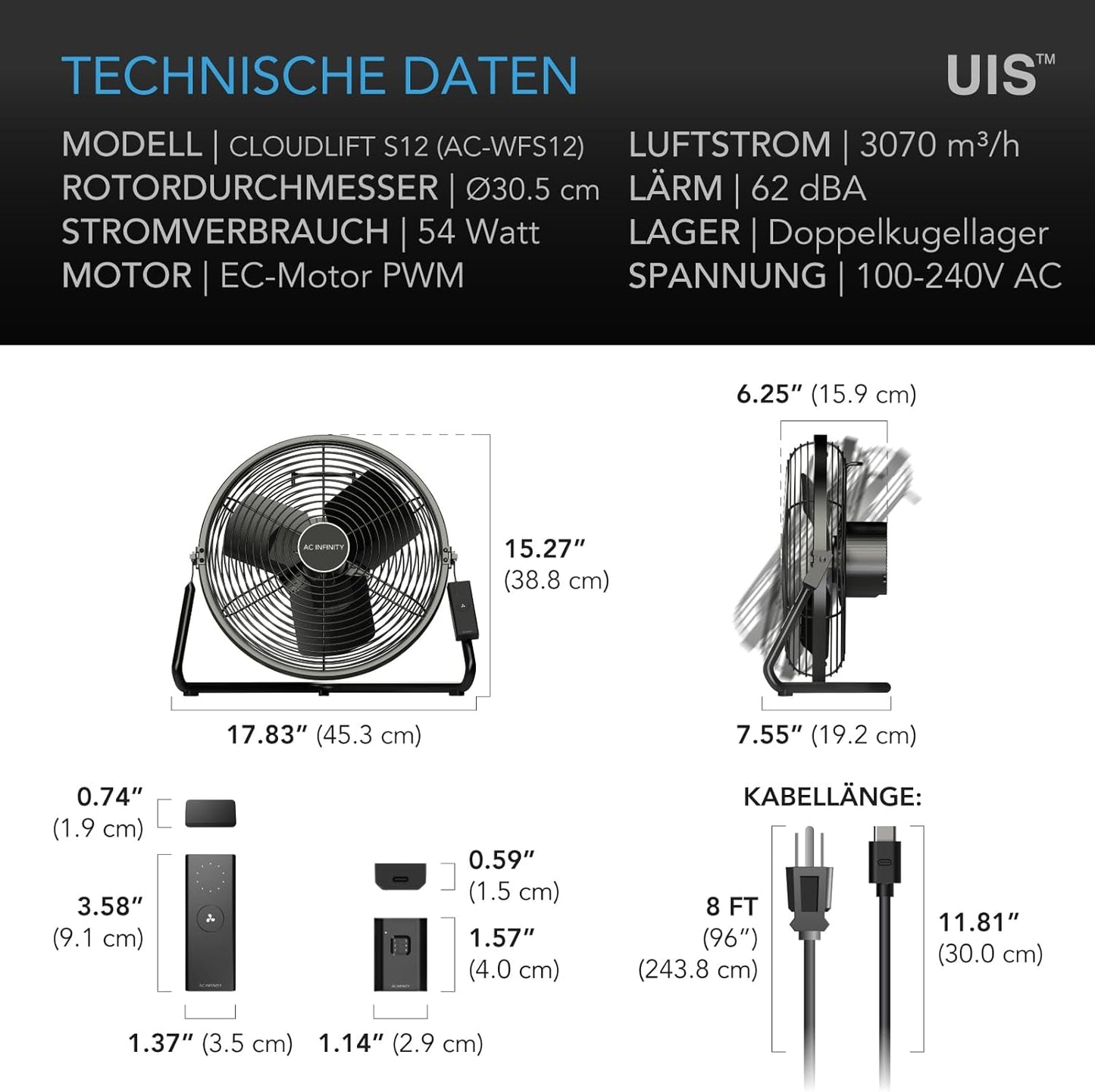 Industrieller Wandventilator Cloudlift S12 mit EC-Motor, 12"