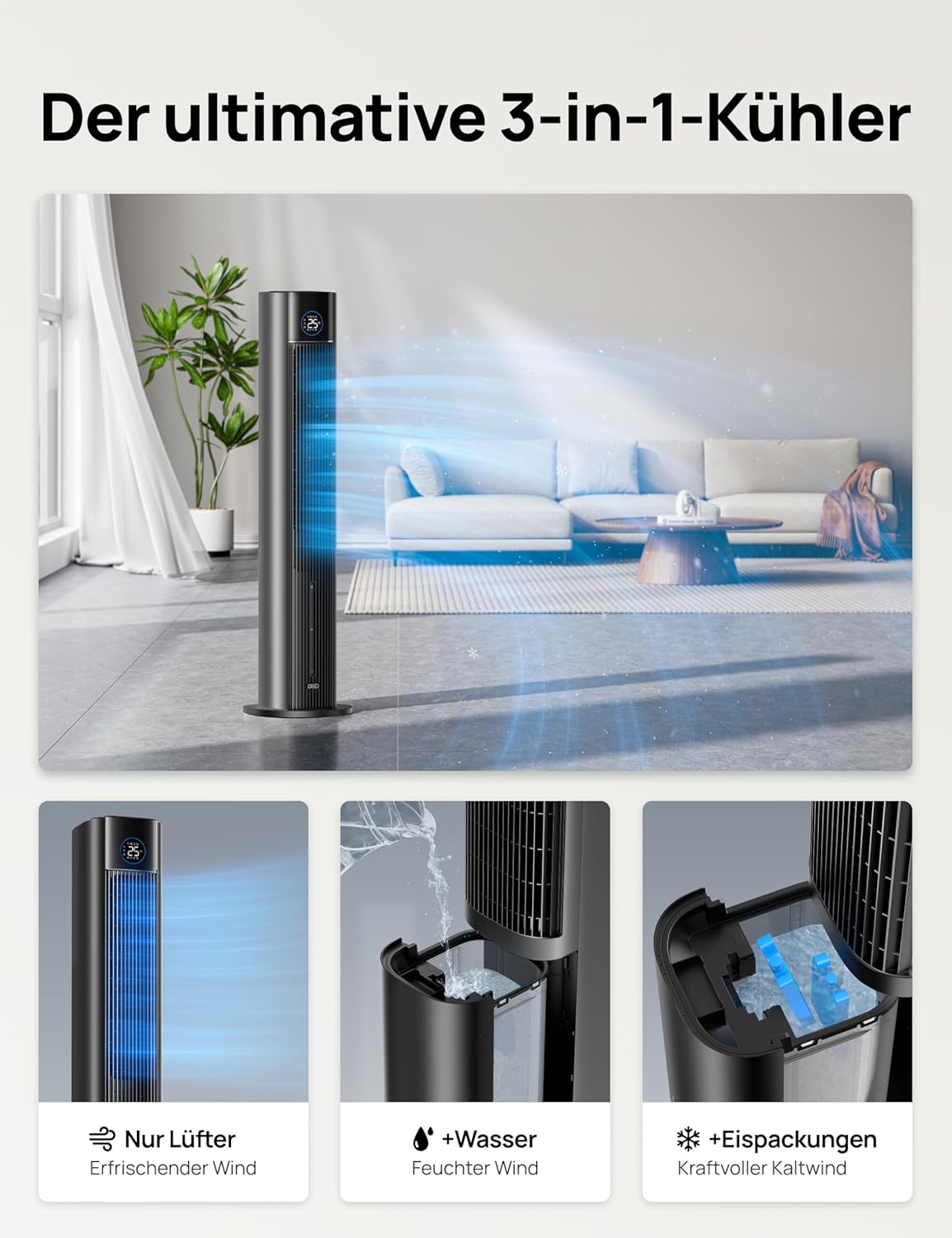 Turmventilator mit Wasserkühlung, Schwarz