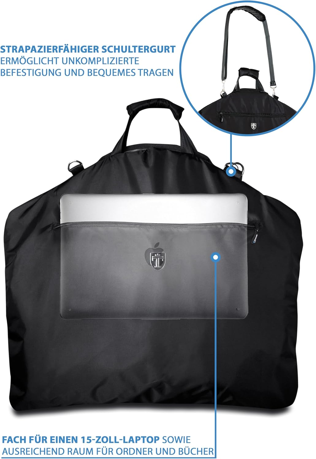 Anzugtasche mit 15" Laptopfach und Schultergurt