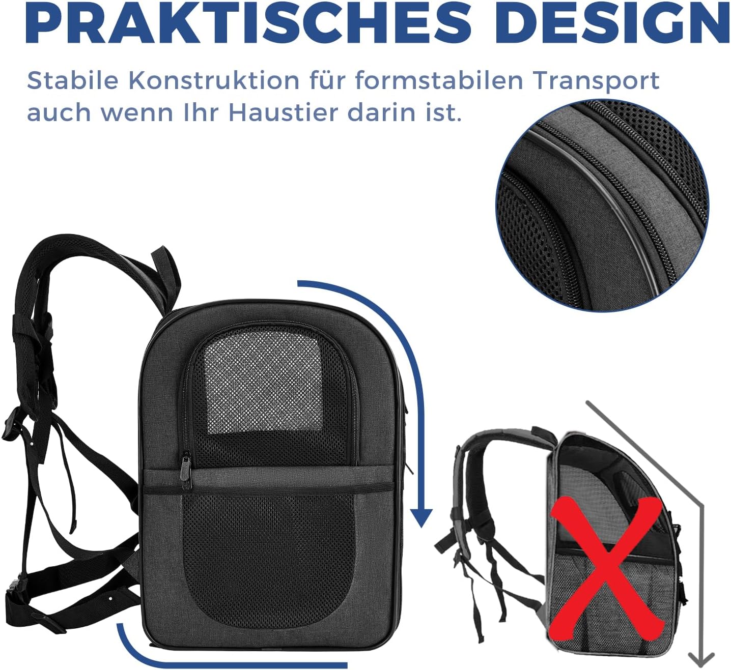 Falzbarer Haustier-Rucksack bis 12 kg, Schwarz-a