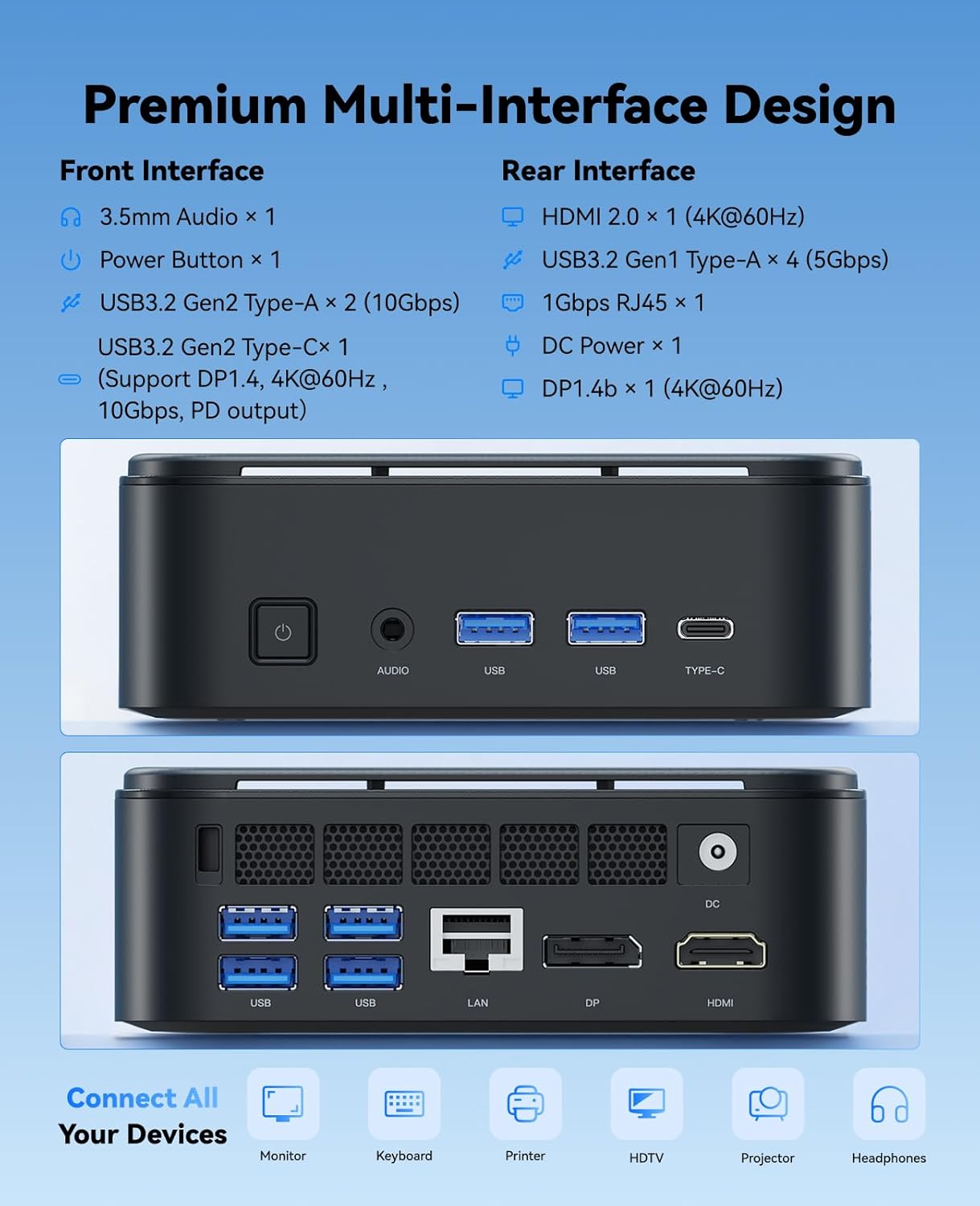 Mini PC E3B mit Ryzen V2748, 4K, WiFi 6, BT5.2, АMD V2748/16GB DDR4 512GB SSD