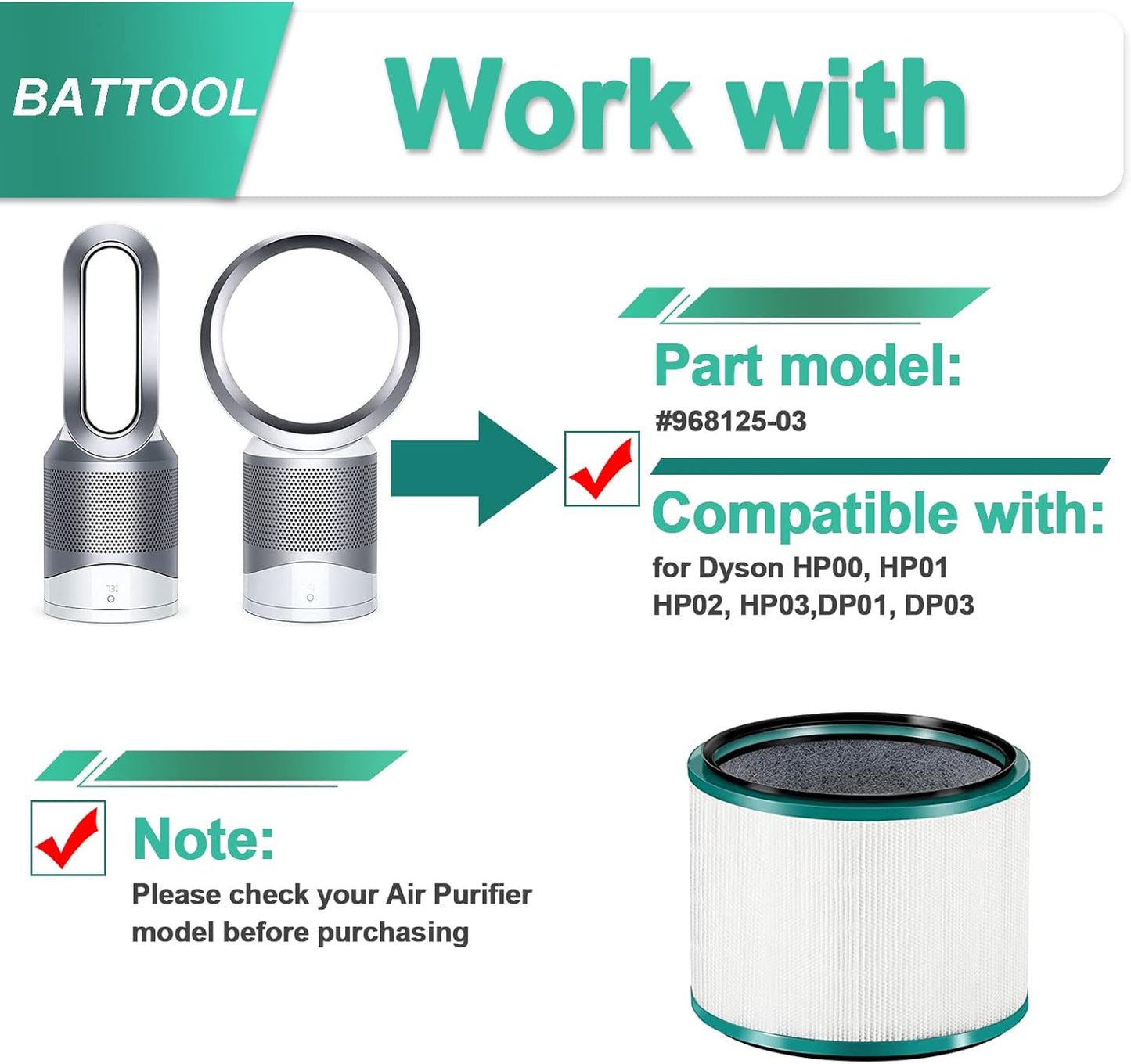 HEPA-Ersatzfilter für Dyson Luftreiniger, HP02 HP01 HP00 DP01