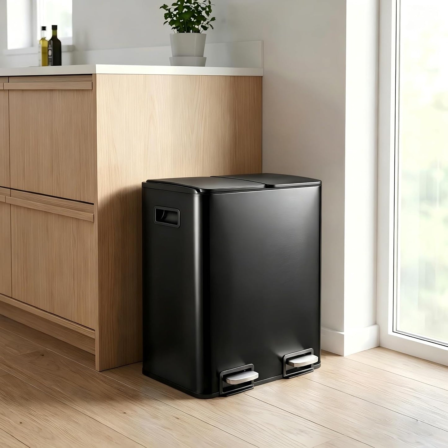 Treteimer mit Mülltrennsystem, Schwarz 38L