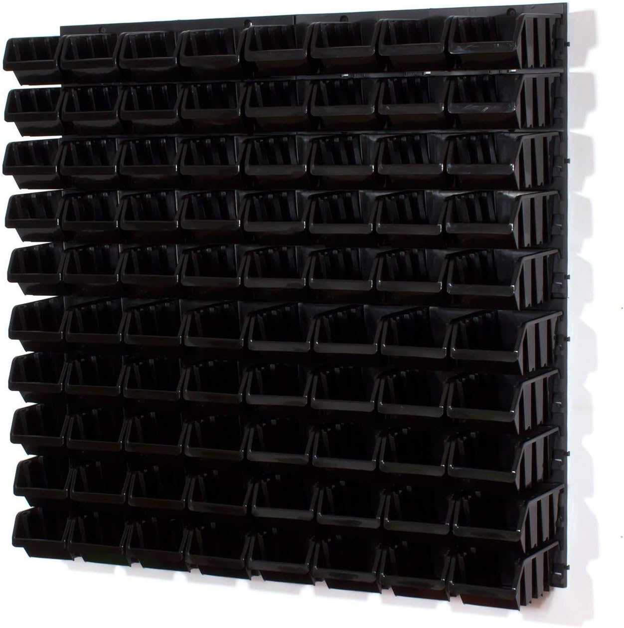 Wandregal mit Stapelboxen und Werkzeugwand, Schwarz +