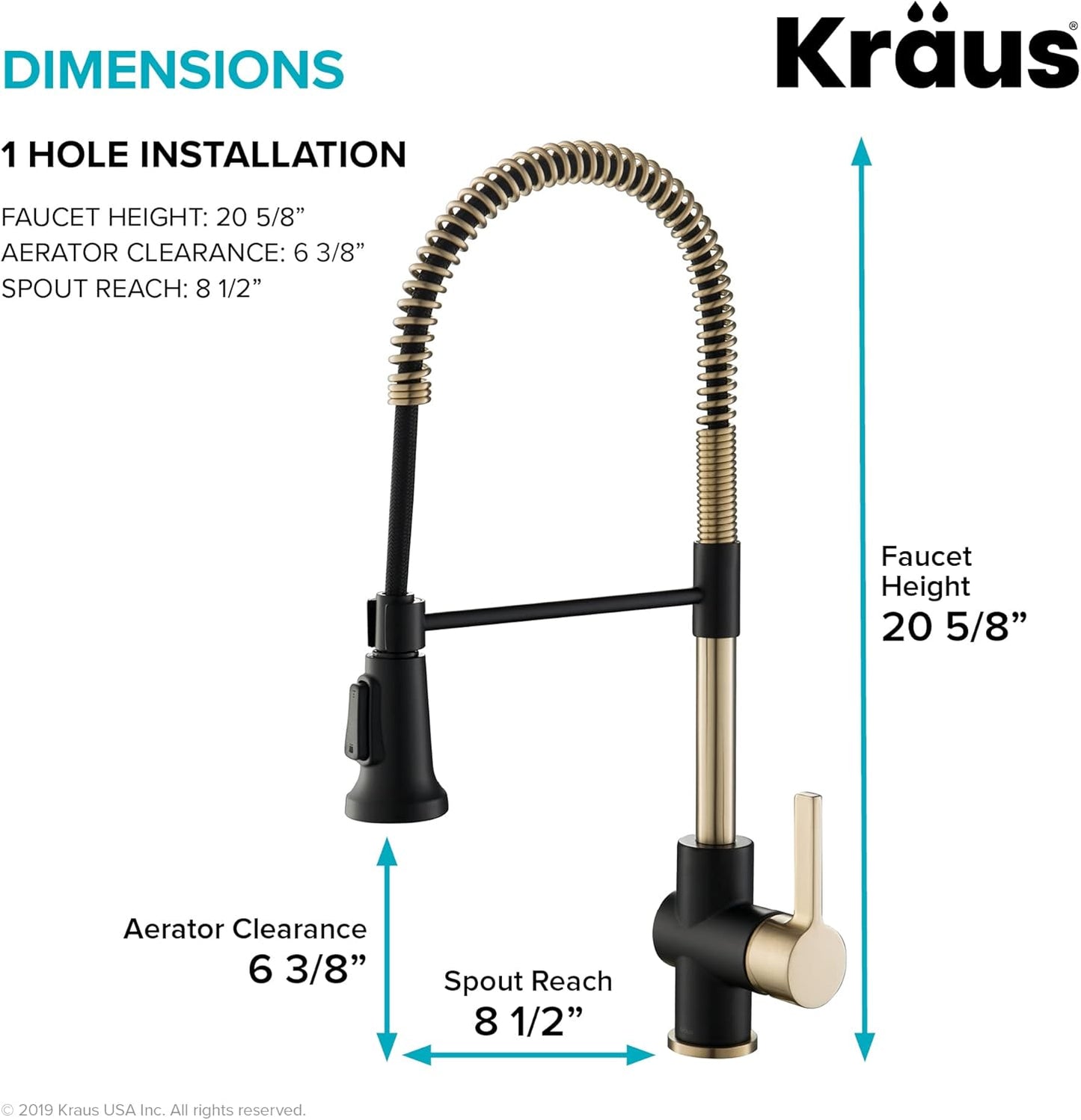 KPF-1690BGMB Britt Küchenarmatur mit Doppelsprühkopf, Gebürstetes Gold/Mattschwarz