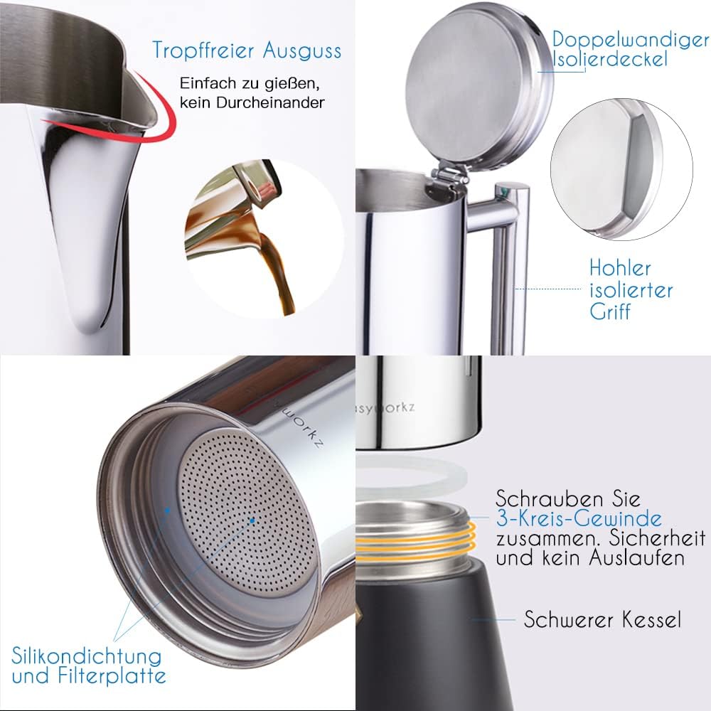 Diego Espressokocher für Herd, 300ml Schwarz