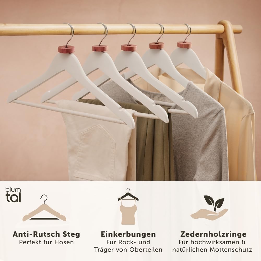 20er-Set Kleiderbügel + Zedernholz Mottenschutz, 20er Set Weiss