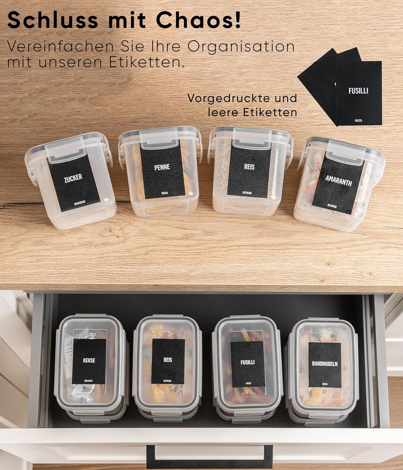 12-teiliges Vorratsdosen-Set inkl. Etiketten, 12 Set Schwarz