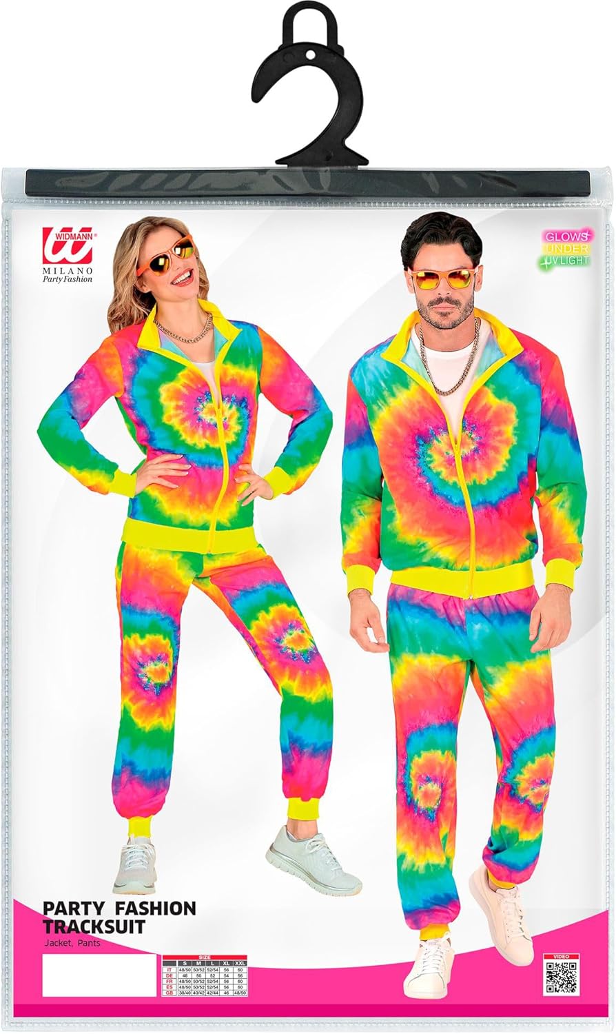 80er Jahre Jogginganzug für Karneval & Party, Neon Regenbogen Gelb S