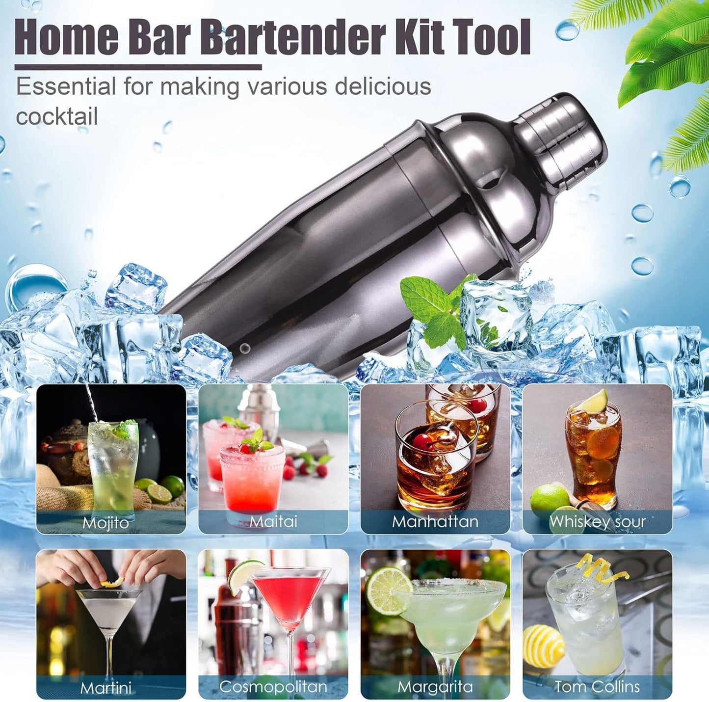 Cocktail Shaker Set, Grau 12 Teiliges
