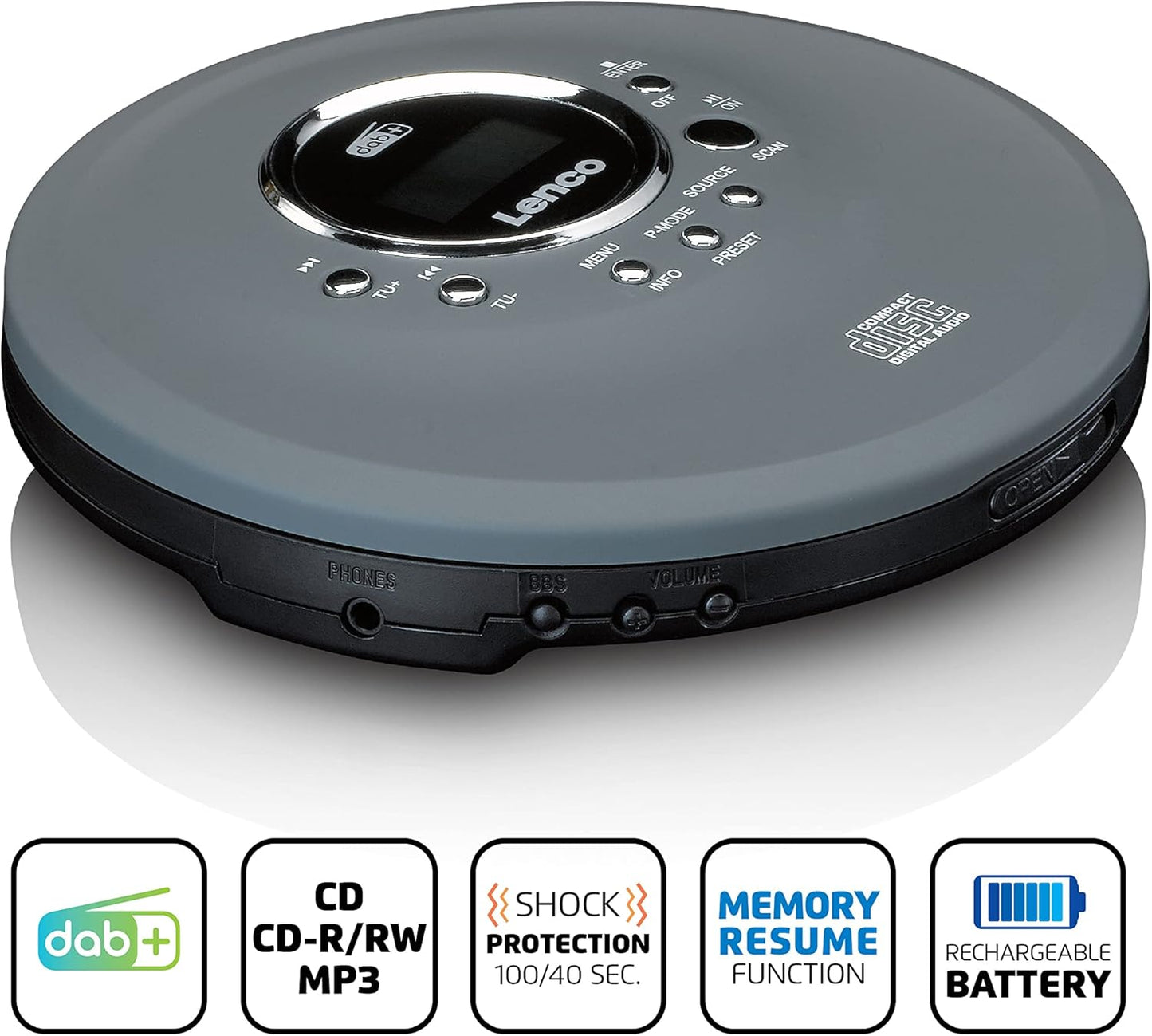 CD-400GY, Mit DAB+ und Akku Grau