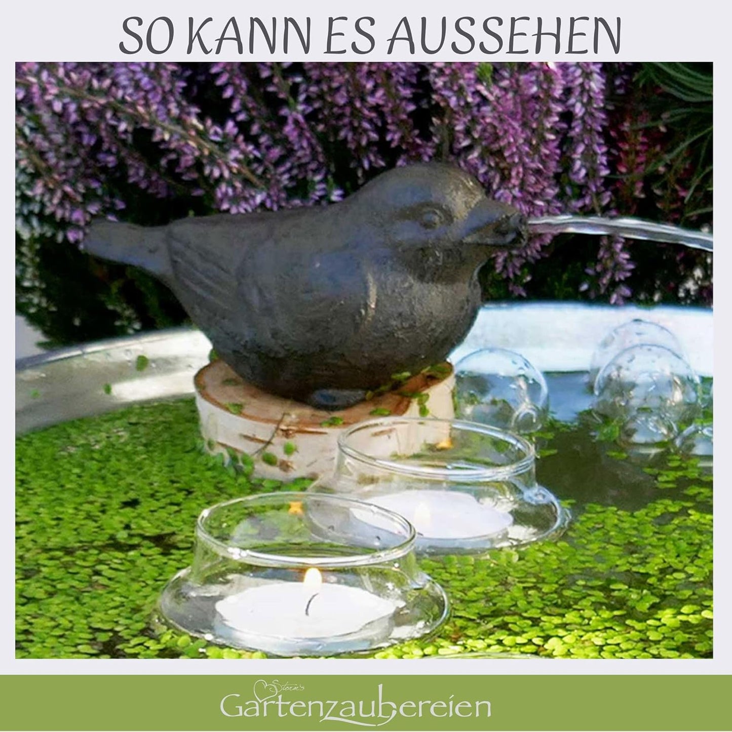 Wasserspeier Spatz mit Pumpe für Miniteich Deko