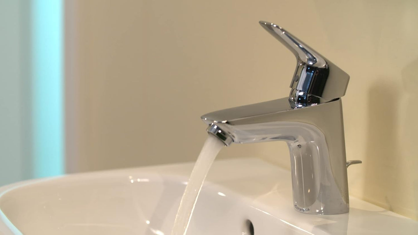 Wasserhahn Logis CoolStart mit Ablaufgarnitur, Chrom Auslaufhöhe 70mm mit Zugstangen-Ablauf / energiesparend