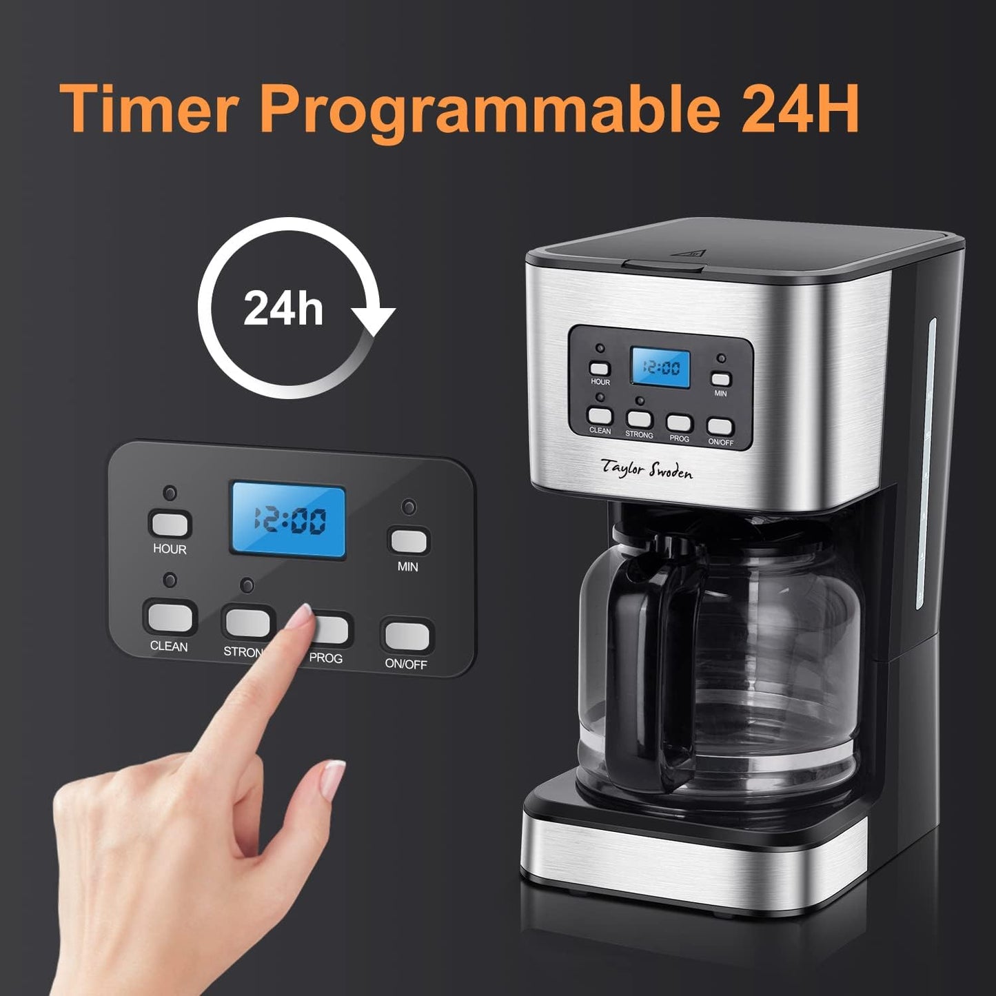 2er Set Filterkaffeemaschine mit Timer und Abschaltautomatik, Schwarz*2