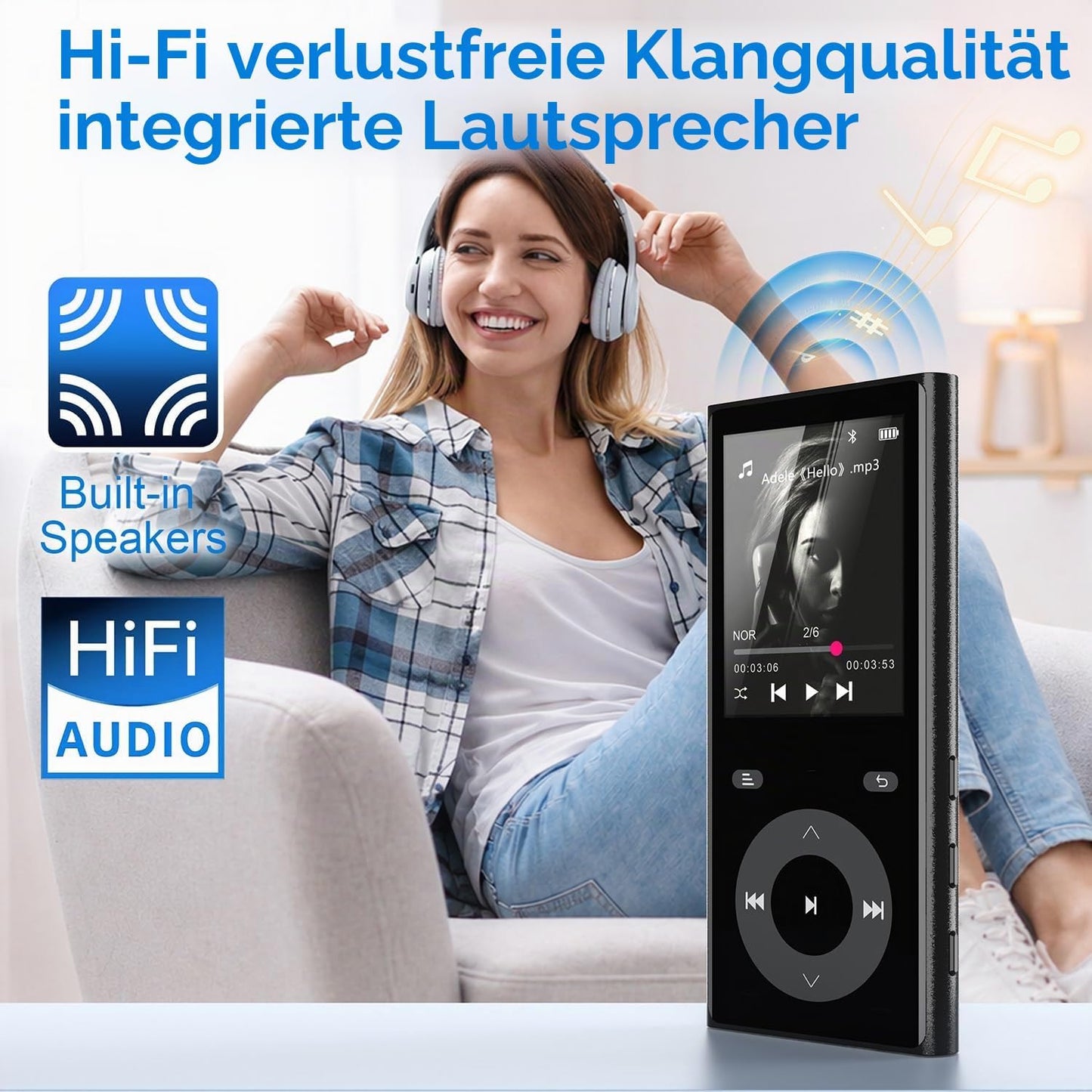 MP3-Player mit Bluetooth 5.3 und Lautsprecher, 90 GB